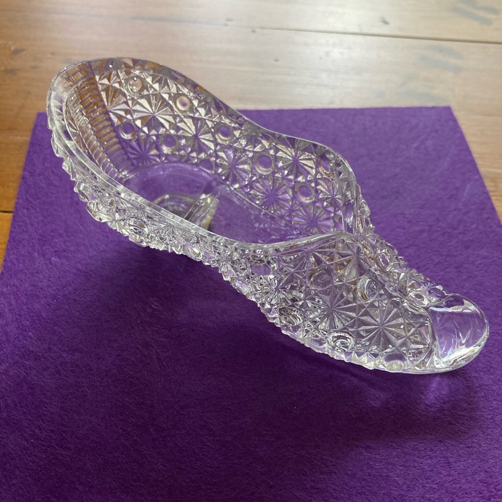 Antique Bryce Brothers Crystal Daisy & Button Glass Shoe Slipper - Circa 1886